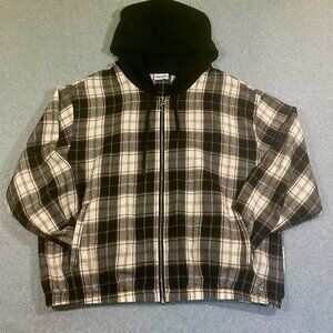 I Believe Women's Fall Winter Black White Plaid Hoodie Full Zipper Size XL